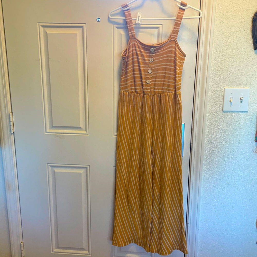 70s style striped jumpsuit